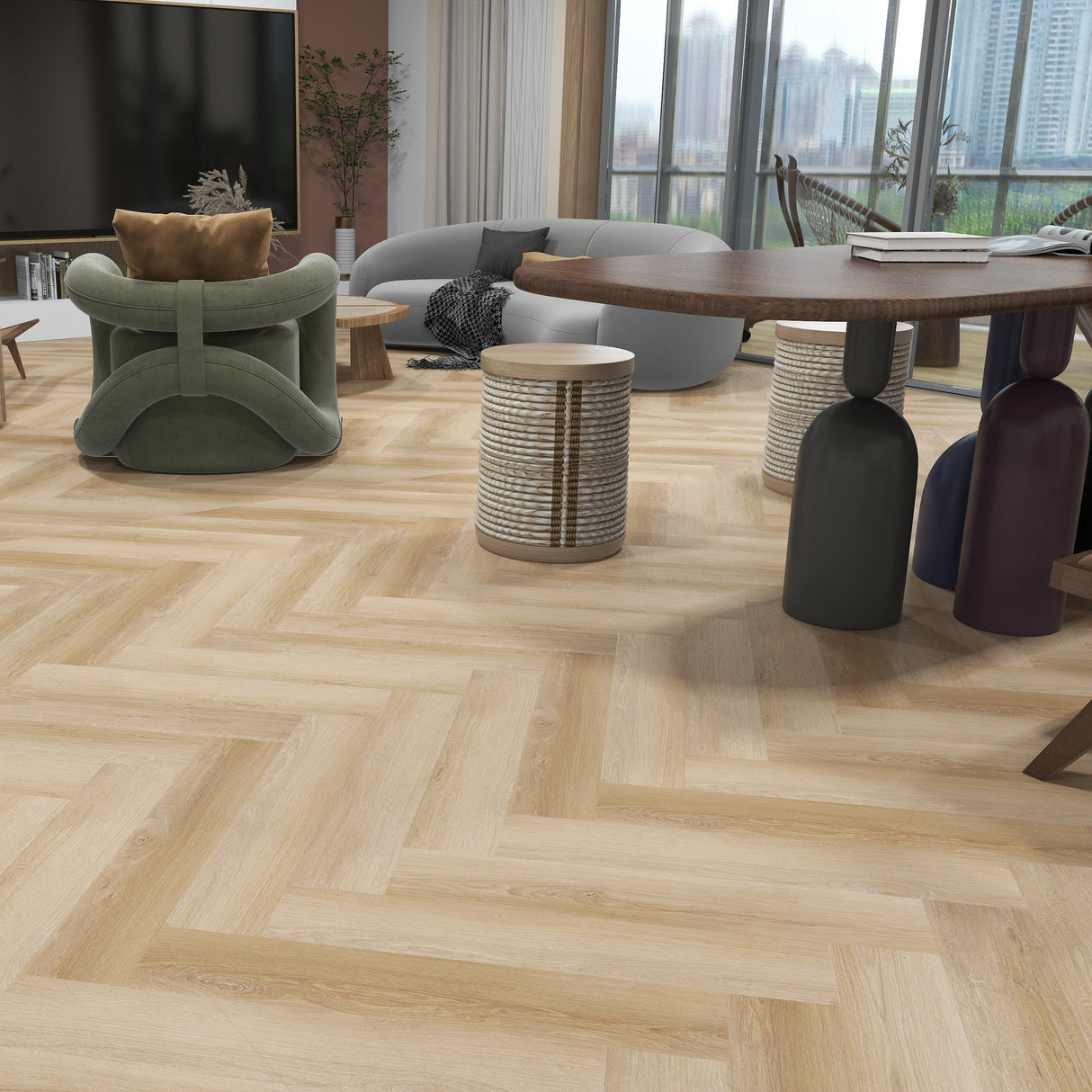 8mm SPC Herringbone Sunlit Timber (Price per m²)